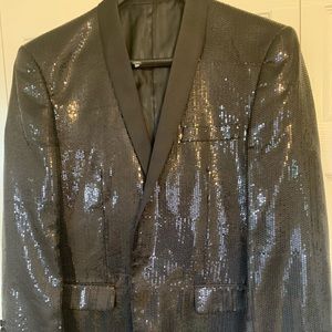Mens shiny dress jacket. Size L black sequin